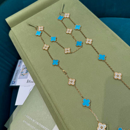 [GALE]CLOVER 20 MOTIFS TURQUOISE DIAMOND NECKLACE