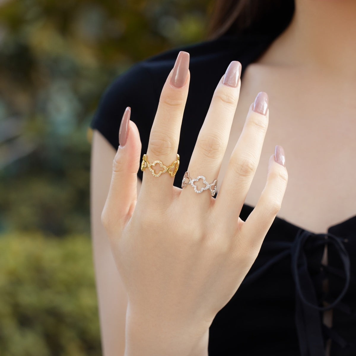 [GALE]Hollow Design Four-Leaf Clover Flower Shape Ring