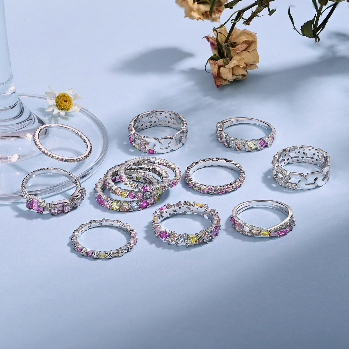 [GALE]Ornate Colorful Round Cut Tennis Ring