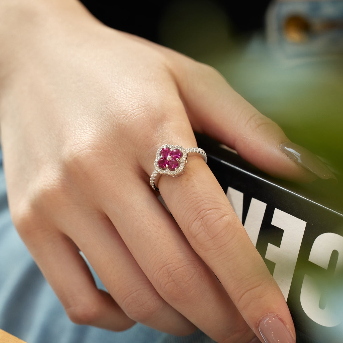 [GALE]Four Leaf Clover Flower Design Ring