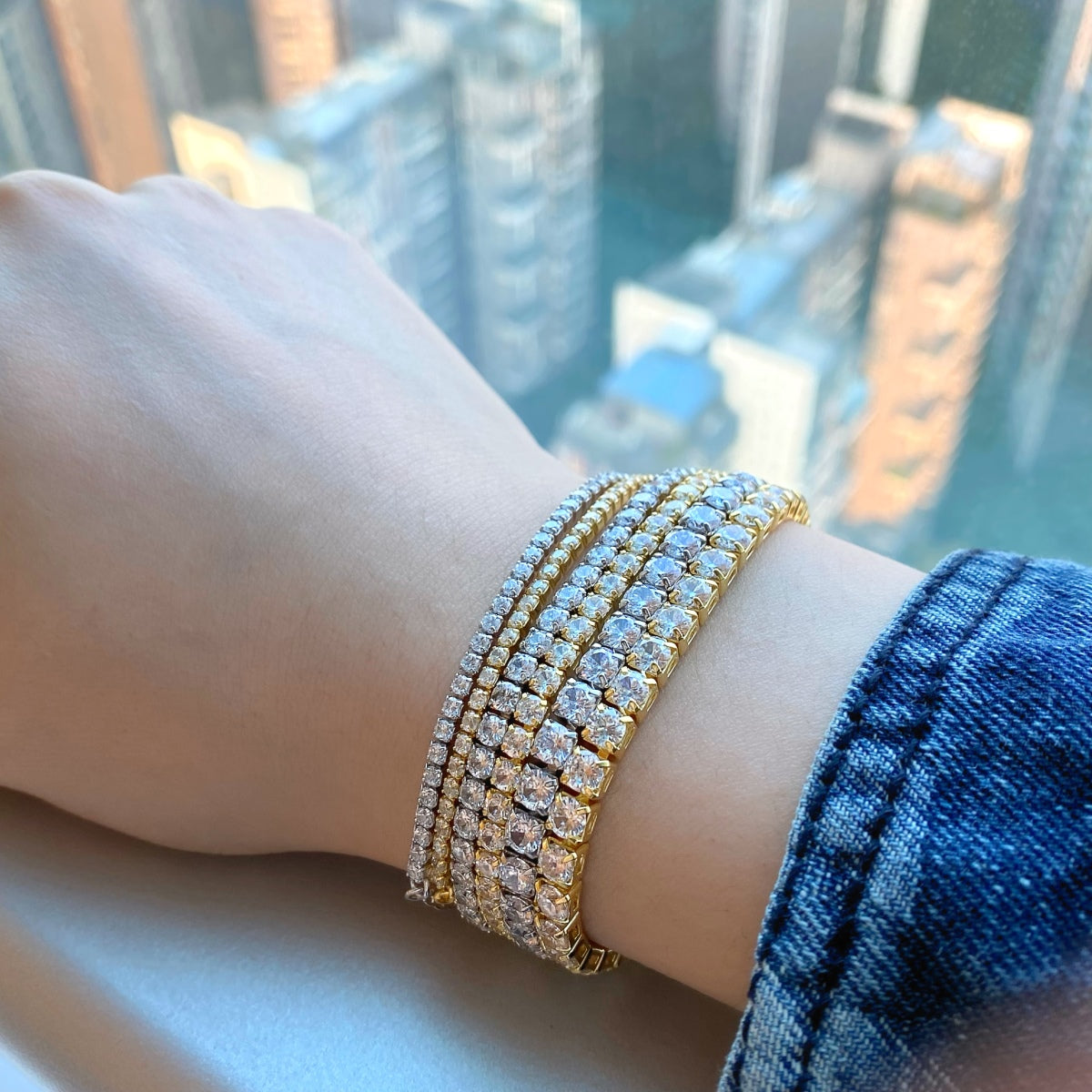 [GALE]Sparkling Radiant Princess Cut Tennis Bracelet
