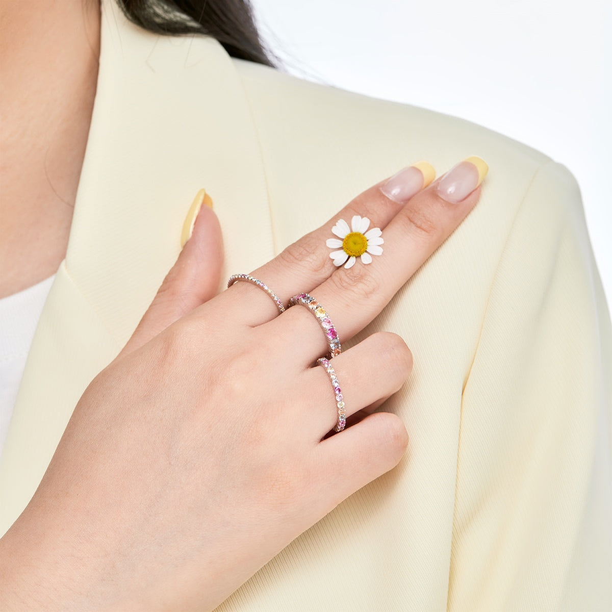 [GALE]Dazzling Lustrous Round Cut Tennis Ring