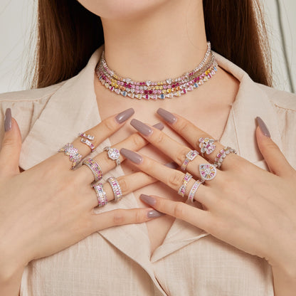 [GALE]Dainty Colorful Radiant Cut Daily Ring