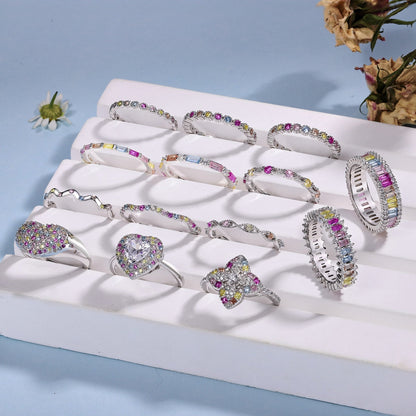 [GALE]Exquisite Multicolored Emerald Cut Daily Ring