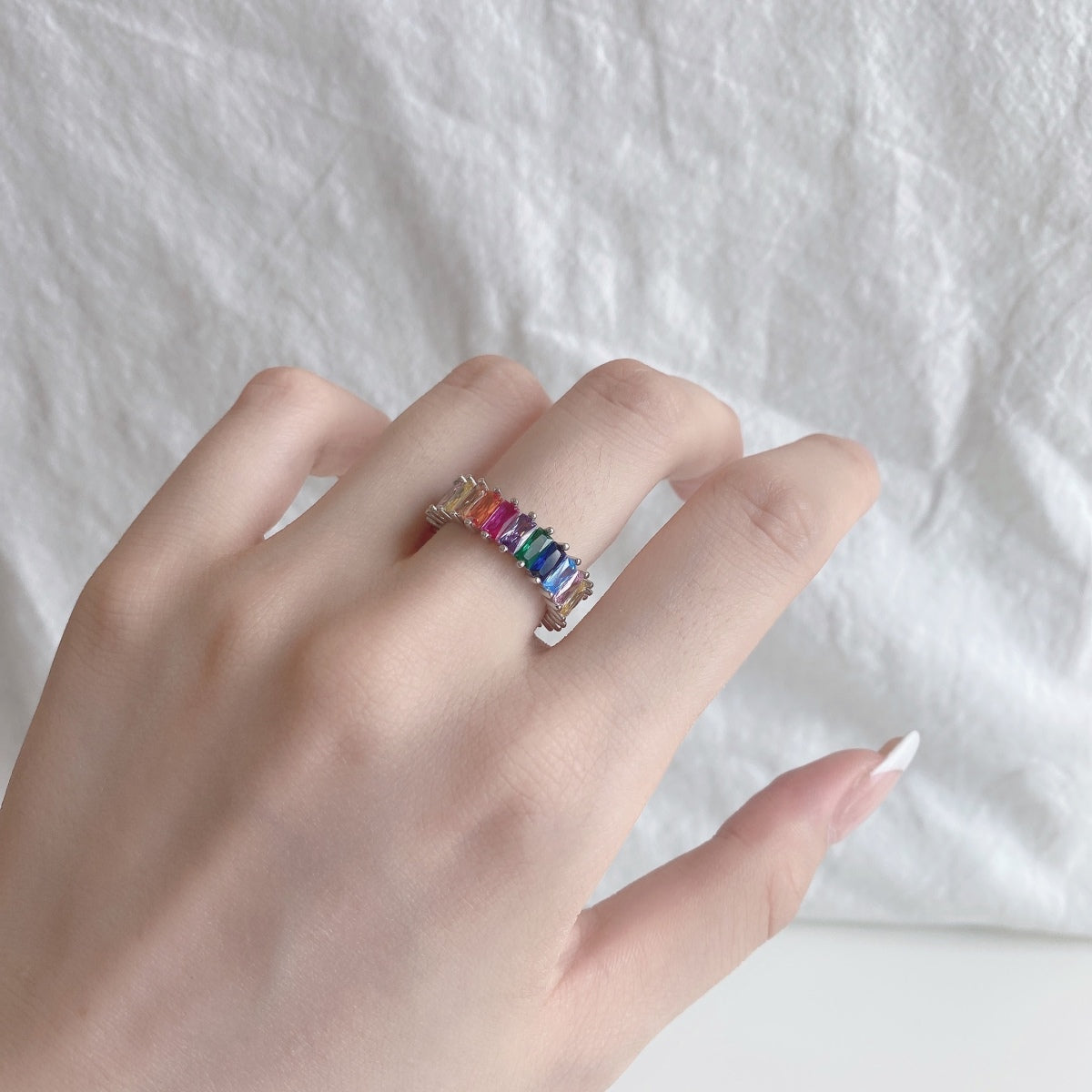 [GALE]Unique Colorful Radiant Cut RIng