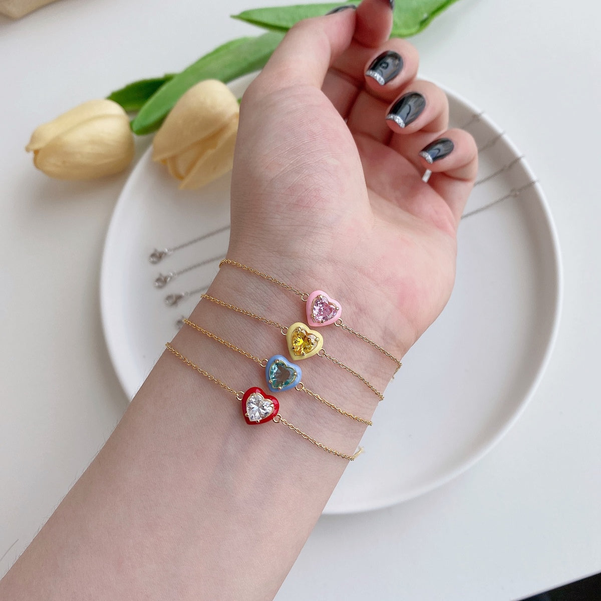 [GALE]Sparkling Romantic Heart Shape Lover Bracelet
