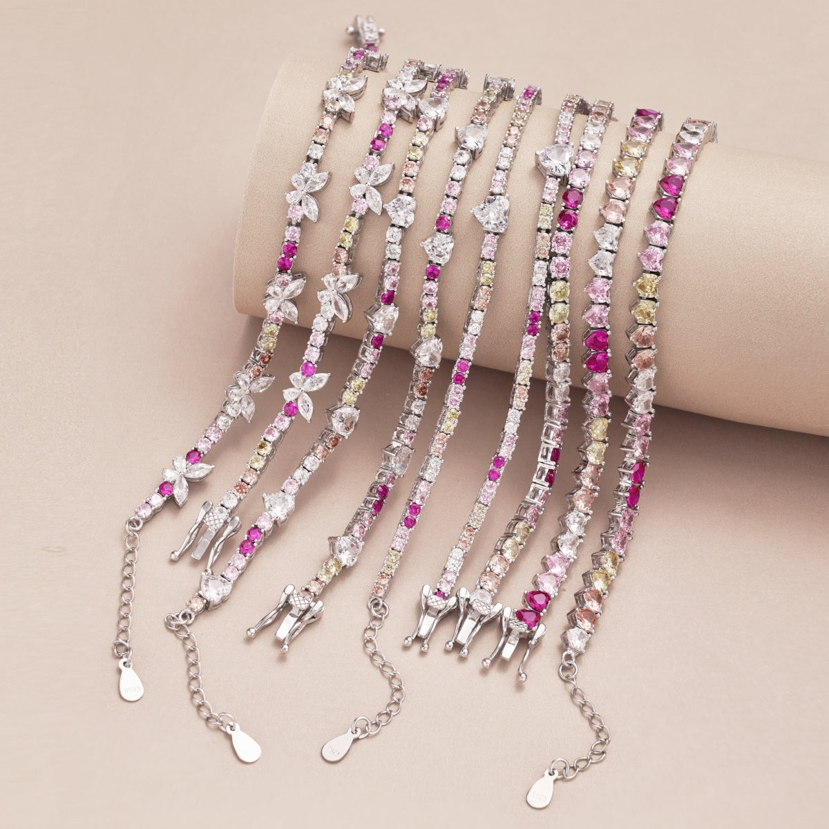 [GALE]Sparkling Colorful Full Heart Tennis Necklace