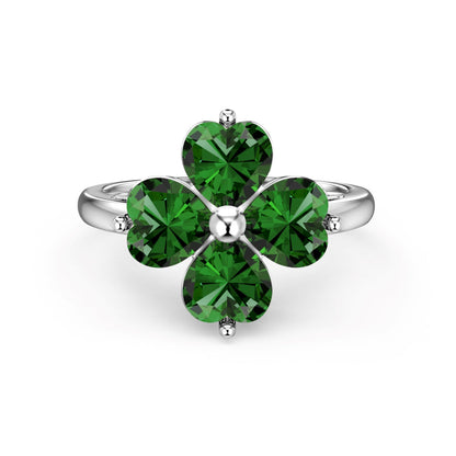 [GALE]Heart-shaped Four-Leaf Clover Ball Ring