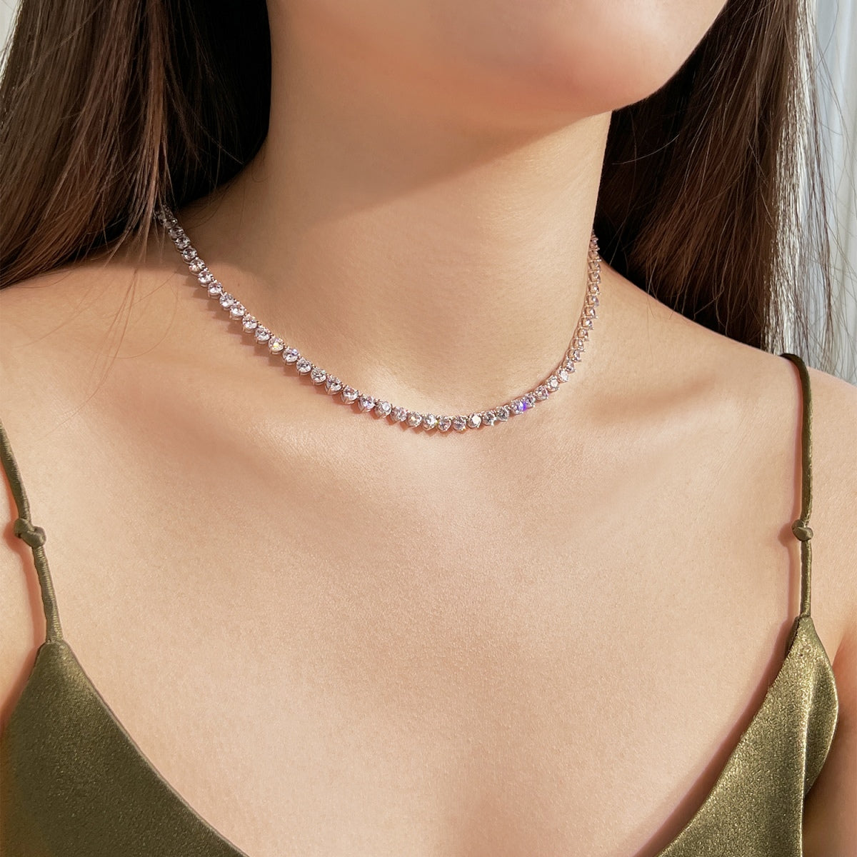 [GALE]Ornate Heart Cut Tennis Necklace