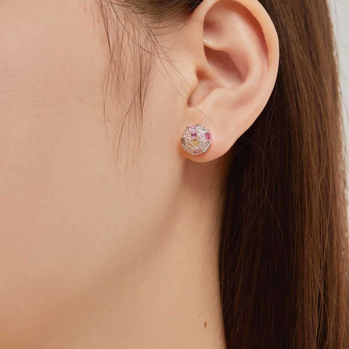 [GALE]Ornate Colorful Octagon Shape Daily Earrings