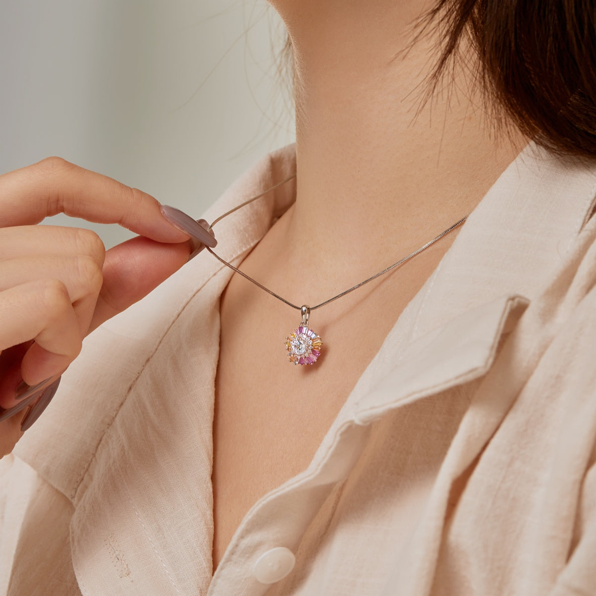 [GALE]Charming Flower Colorful Necklace