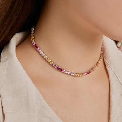 [GALE]Delicate Colorful Tennis Necklace