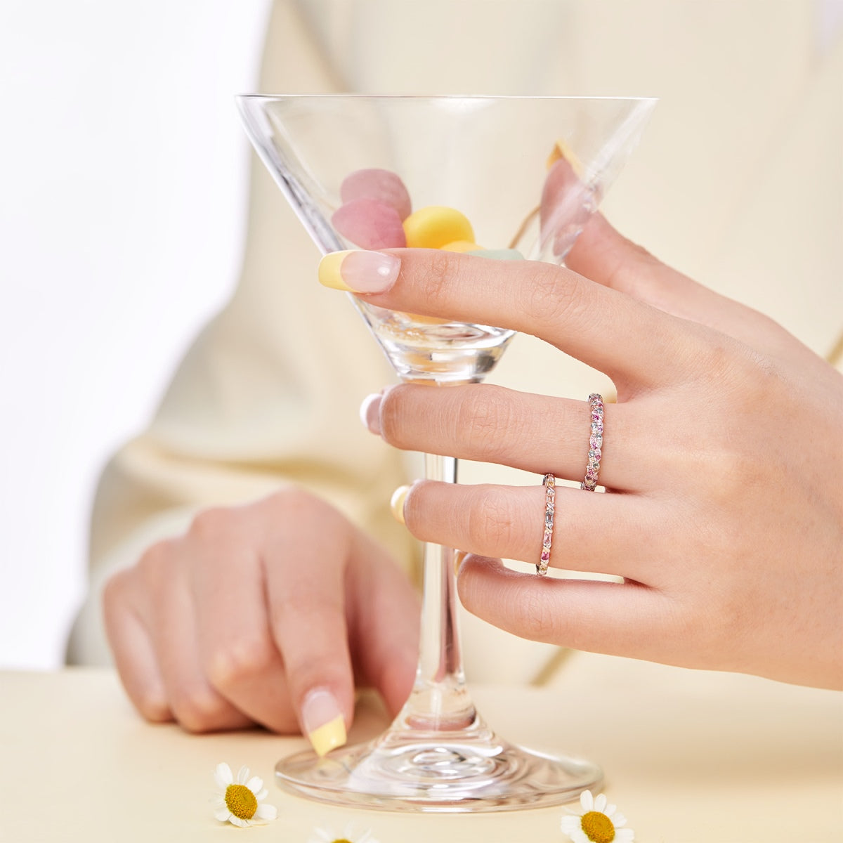 [GALE]Charming Colorful Round Cut Daily Ring