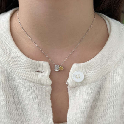 [GALE]Dazzling Square & Heart Shape Necklace