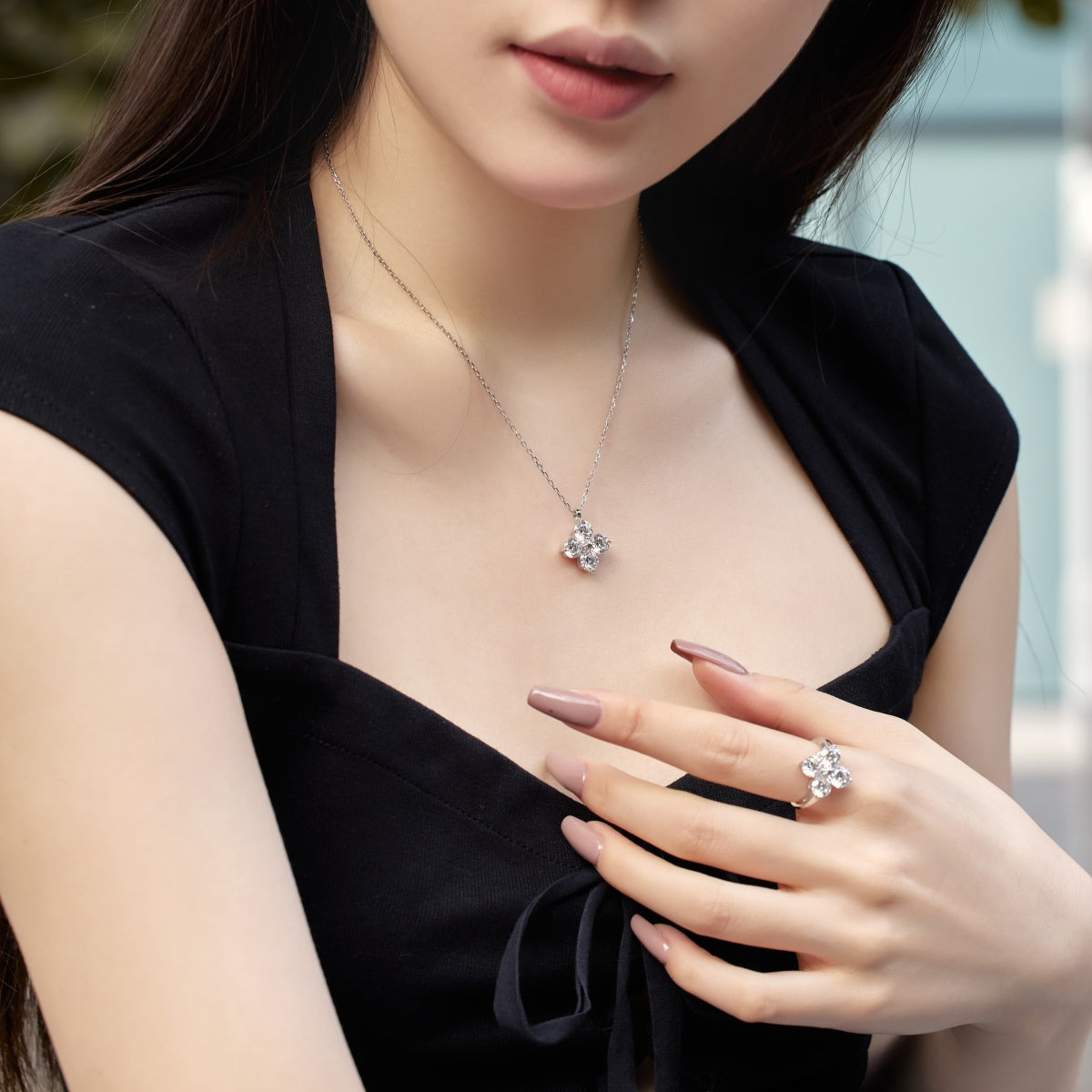 [GALE]Four-Leaf Clover And Eight-Pointed Star Necklace