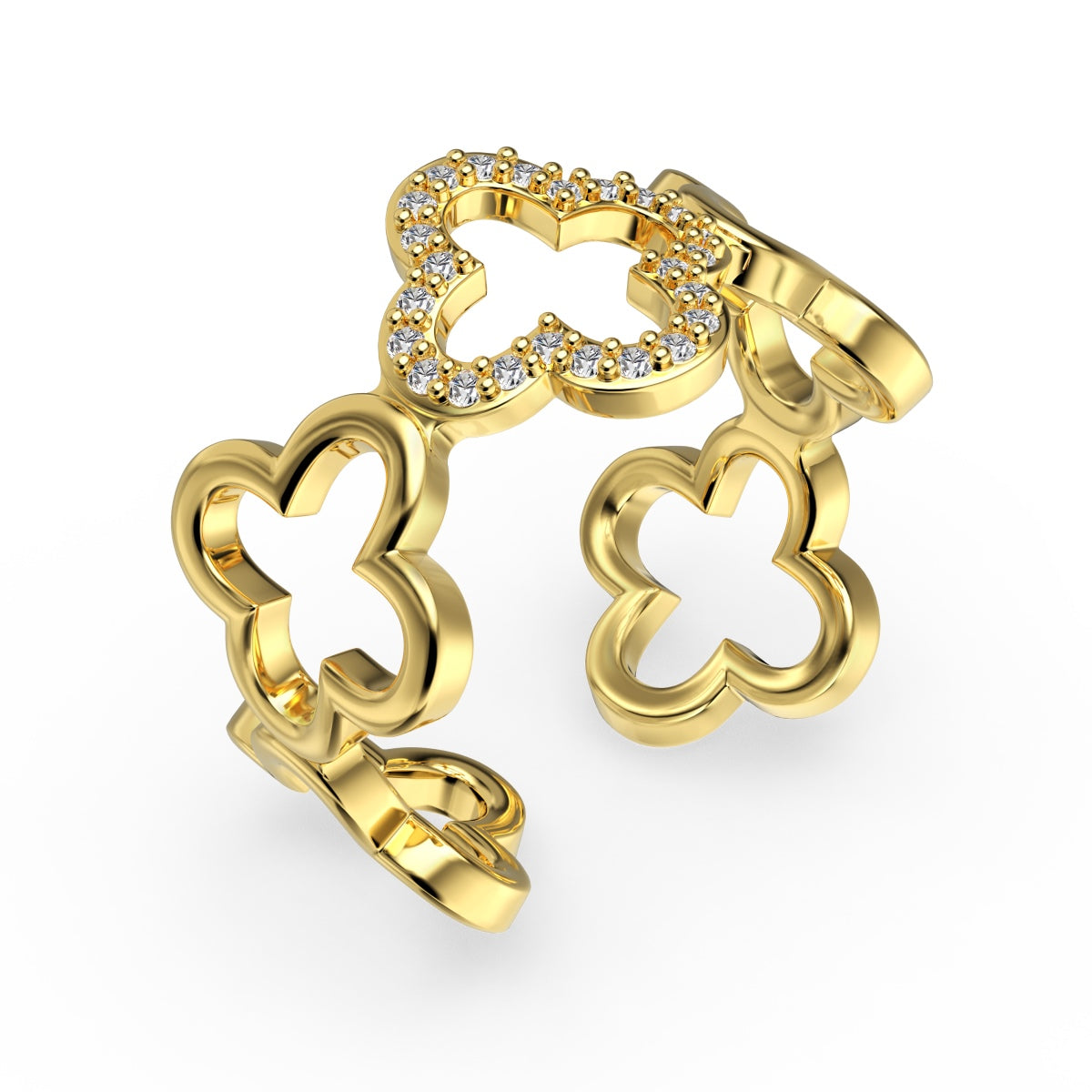 [GALE]Hollow Design Four-Leaf Clover Flower Shape Ring