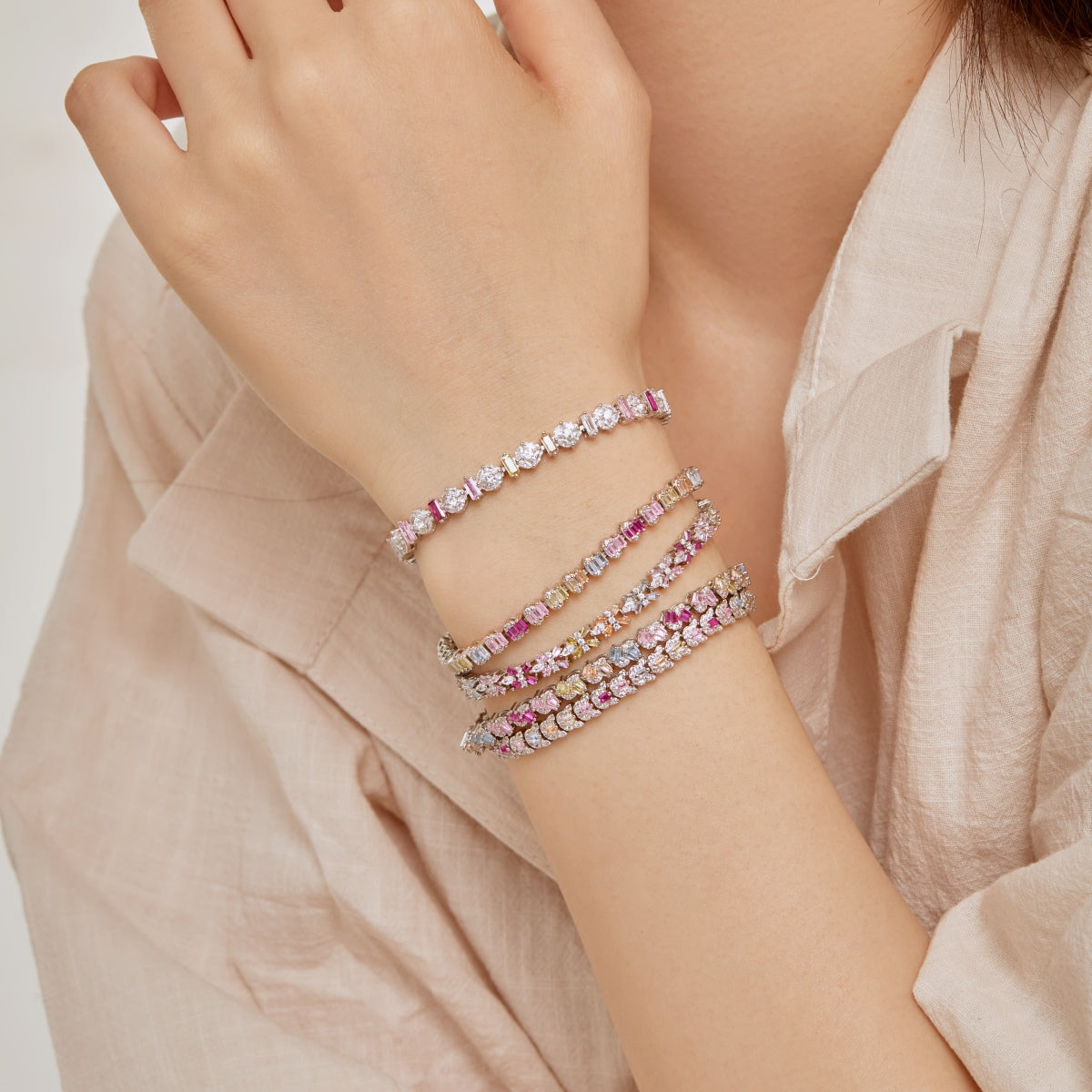 [GALE]Delicate Colorful Emerald Cut Daily Bracelet