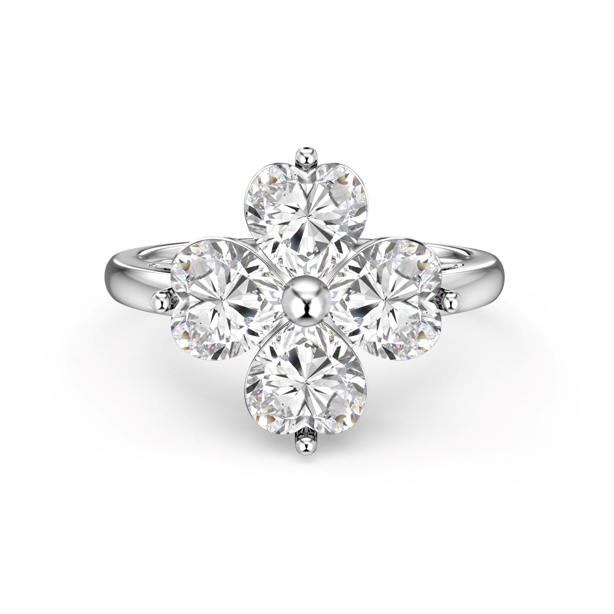 [GALE]Heart-shaped Four-Leaf Clover Ball Ring