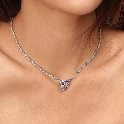 [GALE]8.0 Carat Versatile Colorful Sweet Heart-Shaped Tennis Necklace