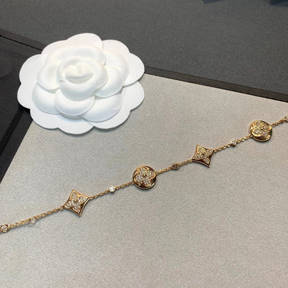 [GALE]STAR AND SUN 4 MOTIFS GOLD DIAMONDS BRACELET