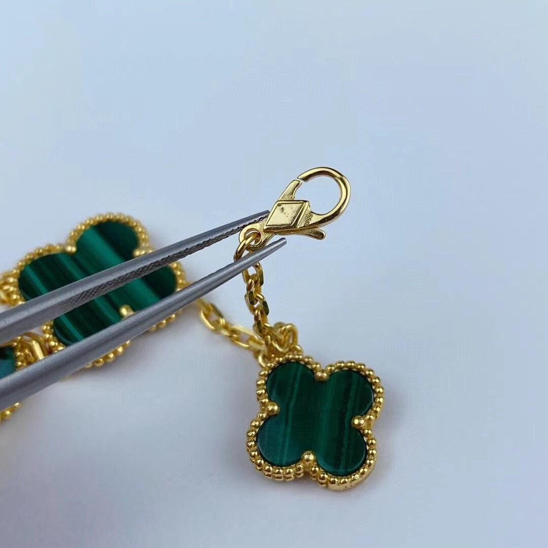 [GALE]MAGIC CLOVER MALACHITE GOLD BRACELET 5 MOTIFS
