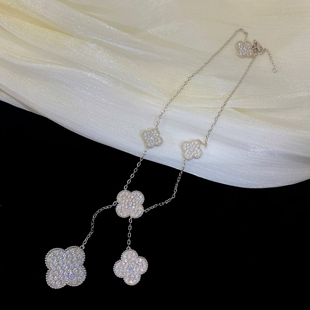 [GALE]CLOVER 5 MOTIFS SILVER DIAMONDS NECKLACE