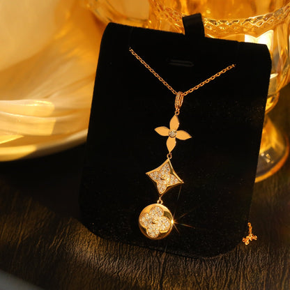 [GALE]STAR AND SUN DIAMOND PINK GOLD NECKLACE