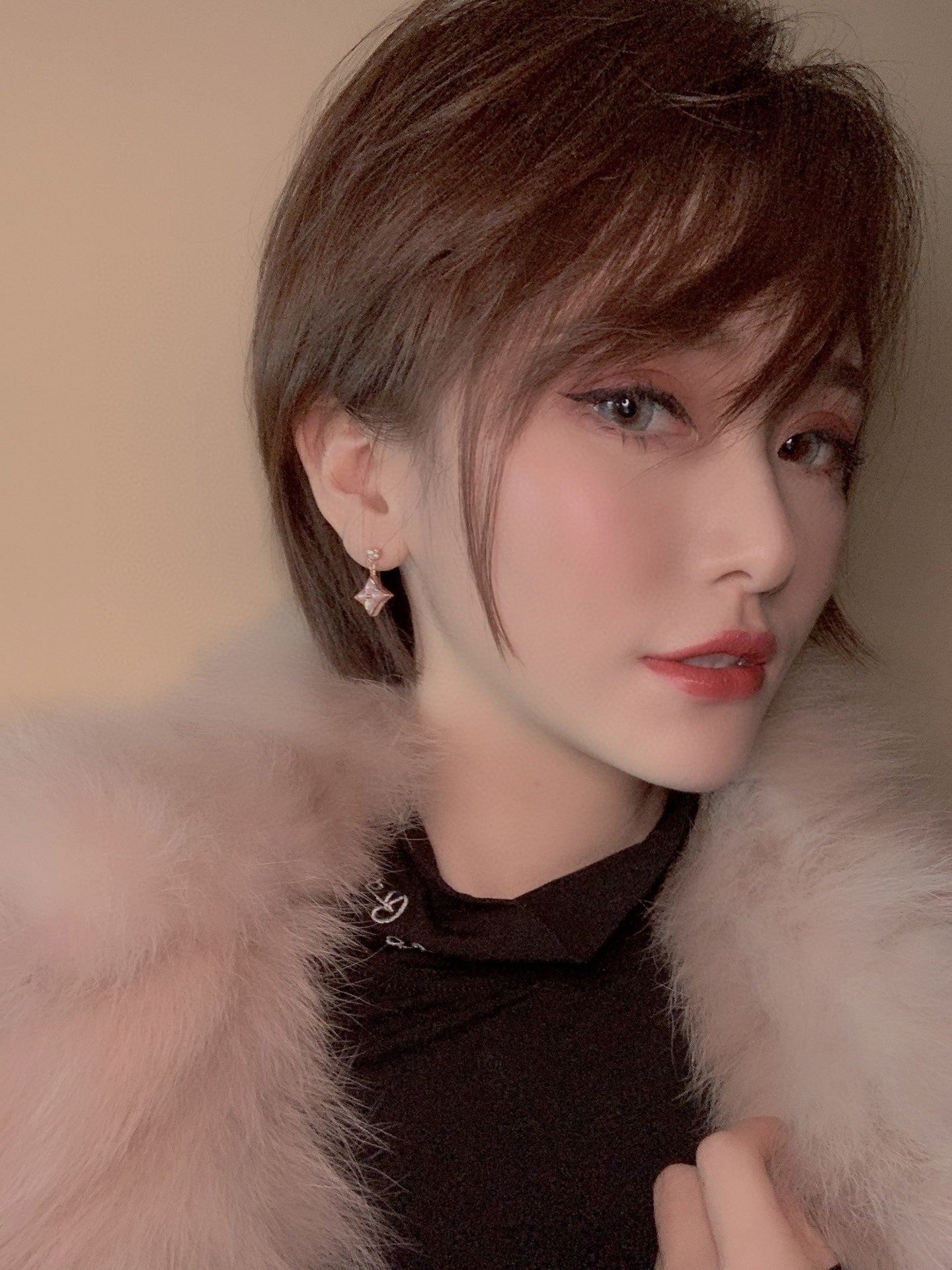[GALE]DOUBLE STAR PINK GOLD MOP DROP EARRINGS