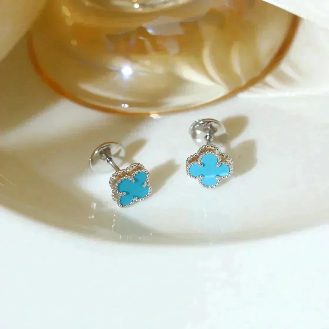 [GALE]CLOVER MINI 9.5MM ONYX STUD EARRINGS SILVER
