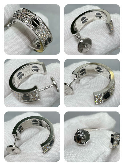 [GALE]LOVE CERAMIC DIAMOND PAVED SILVER EARRINGS