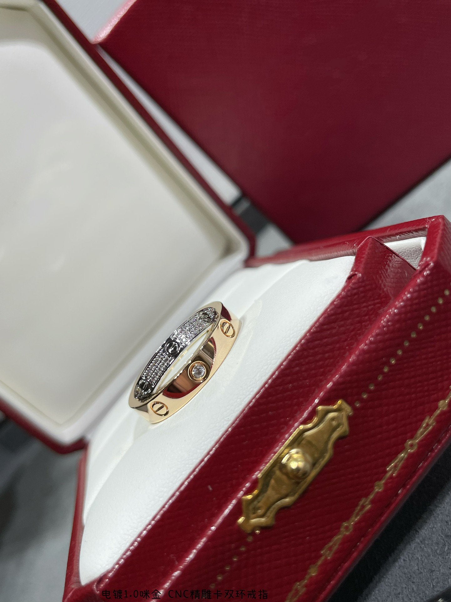 [GALE]LOVE PINK GOLD SILVER DIAMOND DOUBLE RING
