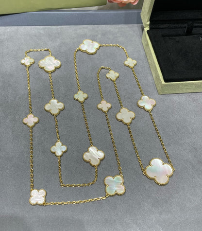 [GALE]CLOVER 16 MOTIF WHITE MOP GOLD NECKLACE