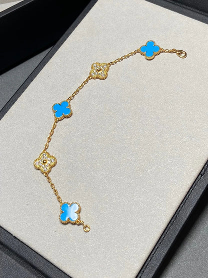 [GALE] CLOVER 5 MOTIF BLUE AGATE BRACELET COLLECTION