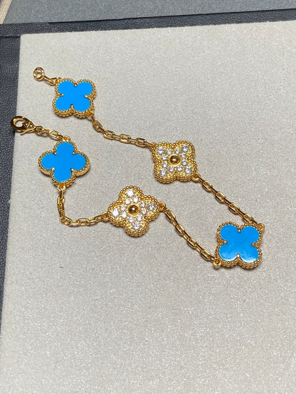 [GALE] CLOVER 5 MOTIF BLUE AGATE BRACELET COLLECTION