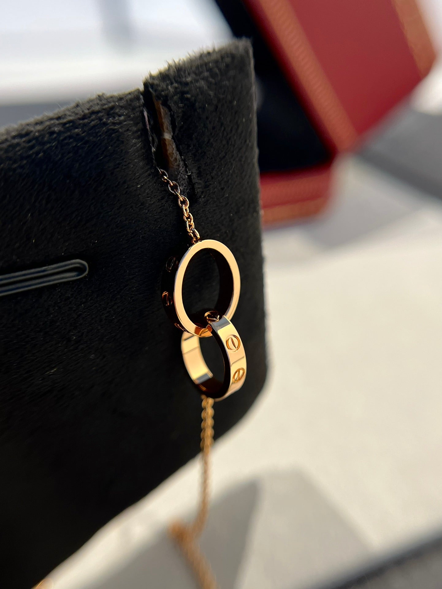 [GALE]LOVE NECKLACE DOUBLE RING PINK GOLD