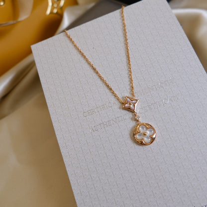 [GALE]STAR AND SUN WHITE MOP 2 MOTIF PINK GOLD NECKLACE