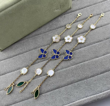 [GALE]LUCKY SPRING GOLD BLUESTONE WHITE MOTHER-OF-PEARL BRACELET