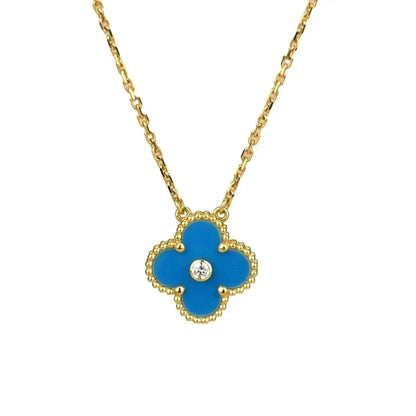 [GALE]CLOVER 15MM DIAMOND AND BLUE AGATE NECKLACE