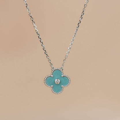 [GALE]CLOVER 15MM DIAMOND SVRES PORCELAIN  NECKLACE SILVER