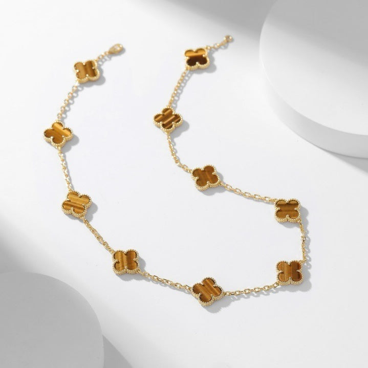 [GALE]CLOVER 10 MOTIFS TIGER EYE NECKLACE