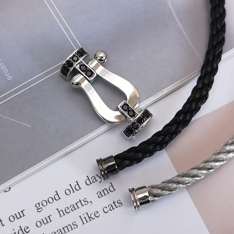 [GALE]FORCE LARGE HORSESHOE BLACK DIAMOND BRACELET SILVER