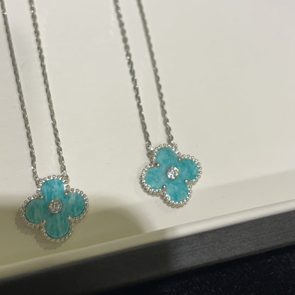 [GALE]CLOVER 15MM DIAMOND SVRES PORCELAIN  NECKLACE SILVER