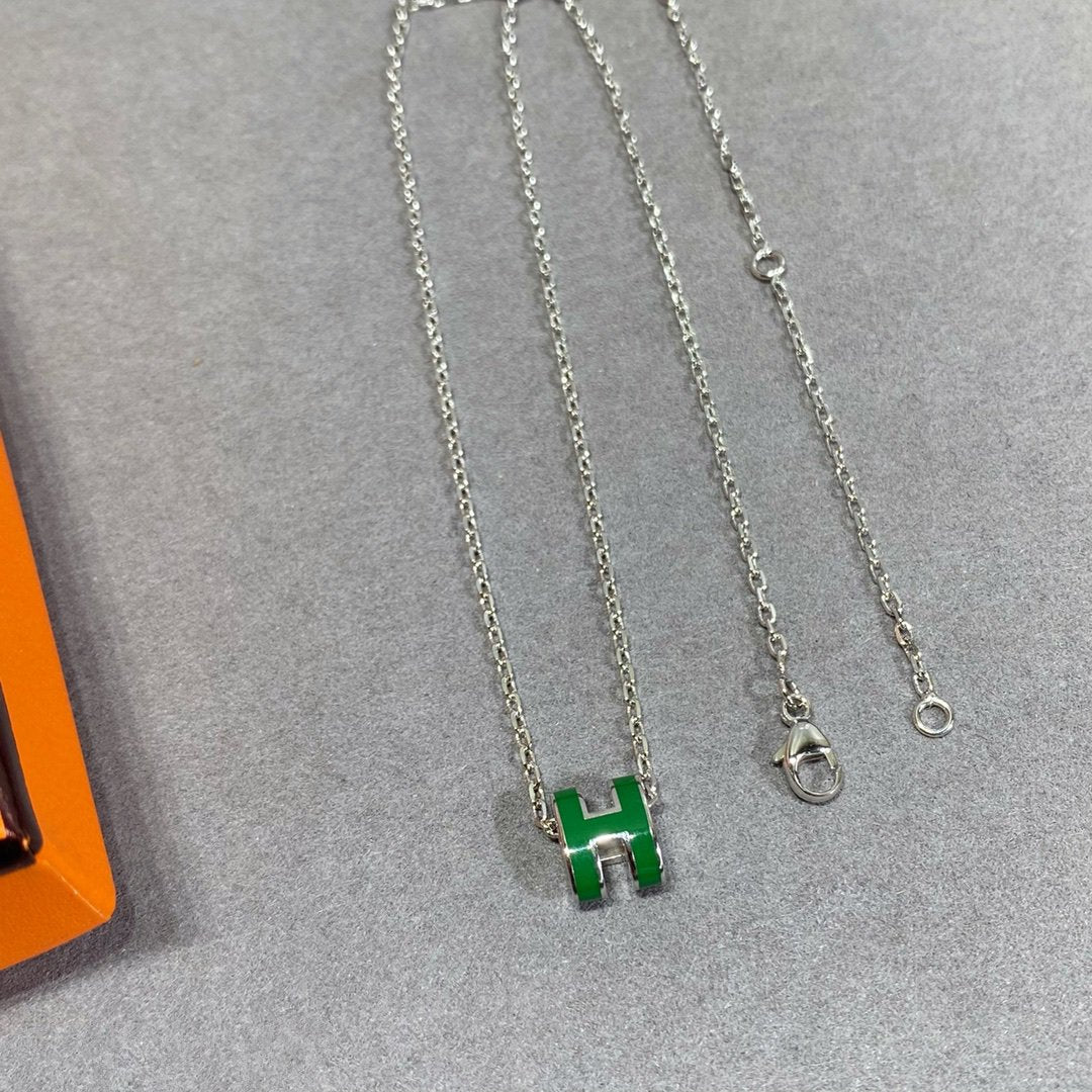 [GALE]POP H GREEN NECKLACE SILVER AND GOLD