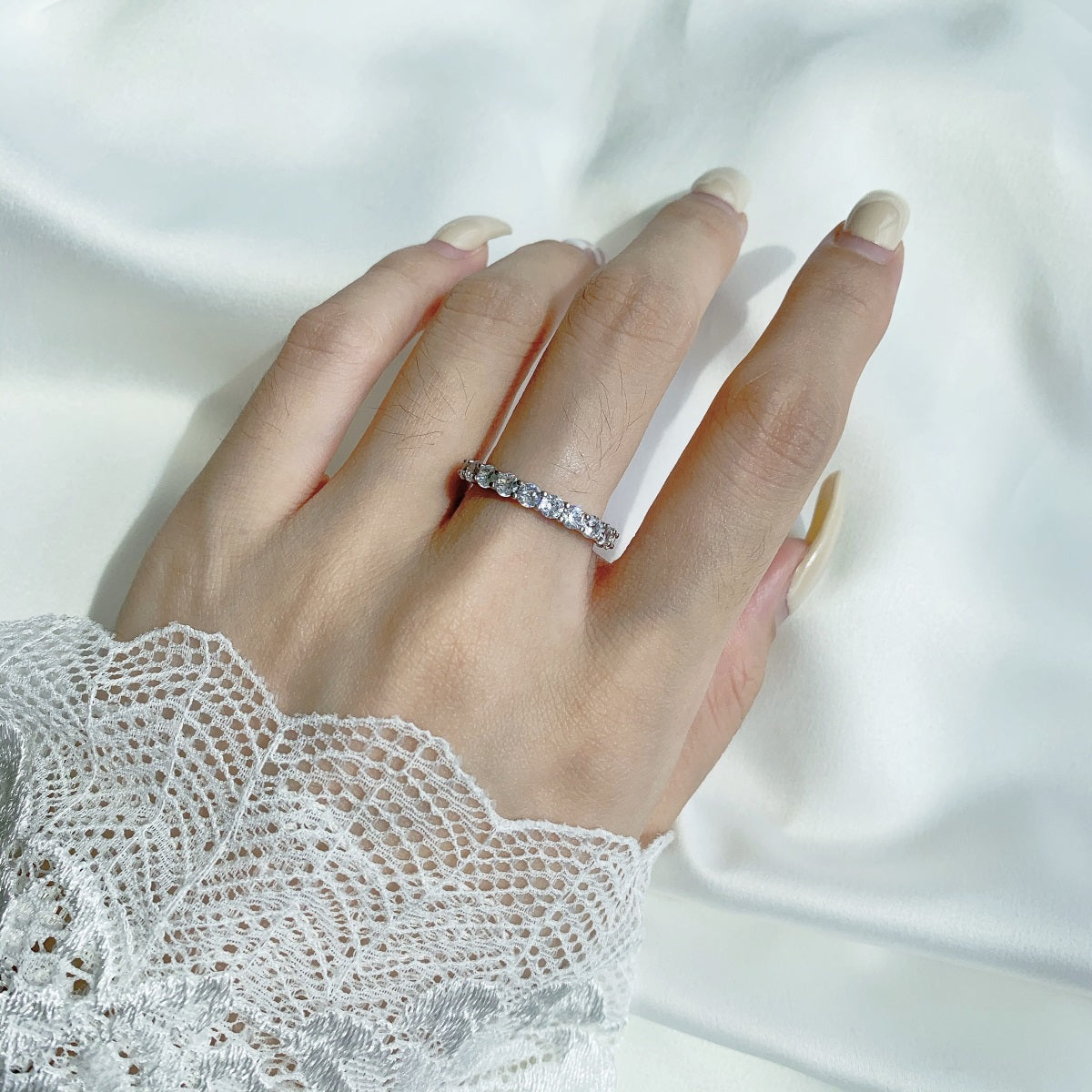 [GALE]Sparkling Round Cut Tennis Ring