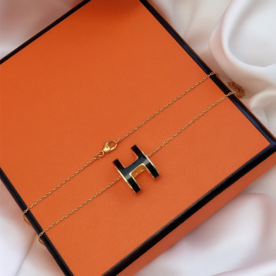 [GALE]HM CLIC BLACK ENAMEL GOLD NECKLACE