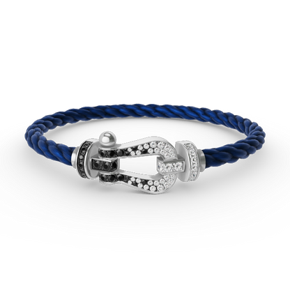 [GALE]FORCE LARGE HORSESHOE BLACK WHITE DIAMOND BRACELET SILVER