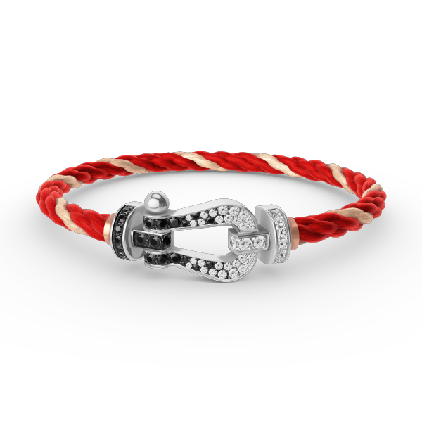 [GALE]FORCE LARGE HORSESHOE BLACK WHITE DIAMOND BRACELET SILVER