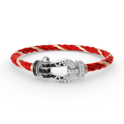 [GALE]FORCE LARGE HORSESHOE BLACK WHITE DIAMOND BRACELET SILVER