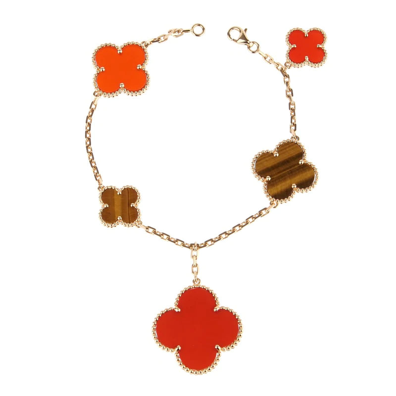 [GALE]CLOVER BRACELET 5 MOTIFS CARNELIAN TIGER EYE