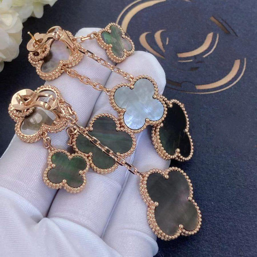 [GALE]CLOVER EARRINGS DARK MOP 4 MOTIFS ROSE GOLD